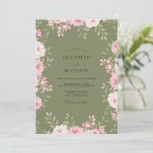 Sage Roze Waterverf Botanische Bruiloft Kaart (Staand voorkant)