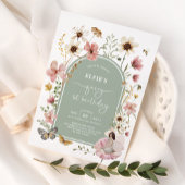 Sage Roze Wildflower Fairy 1e Verjaardagsfeest Kaart