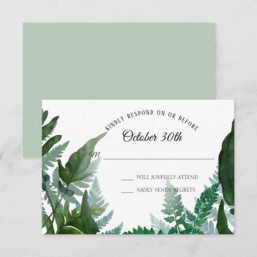 Sage RSVP Wedding Ferns Forest Foliage Leaf Leaf Kaart (Voorkant / Achterkant)