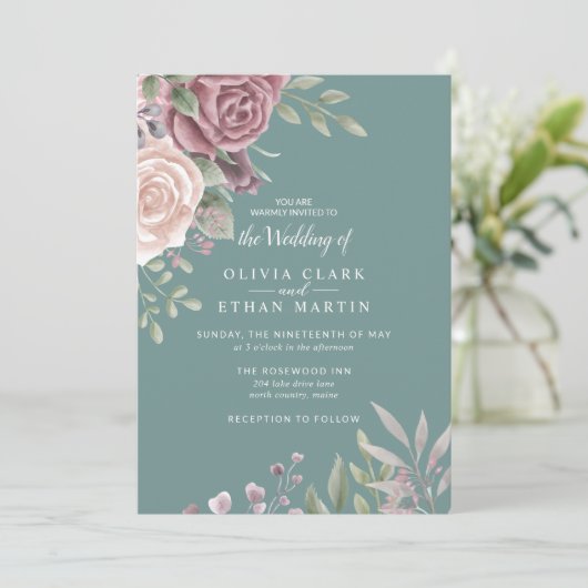 Sage Rustic Dusty Roos Waterverf Boho Flowers Kaart (Staand voorkant)