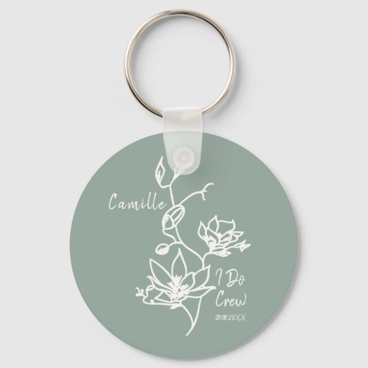 Sage Rustic I Do Crew Bruidsmeisje Bruiloft Sleutelhanger (Voorkant)