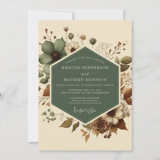 Sage Rustic Meadow Wedding Kaart (Voorkant)