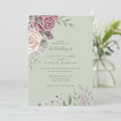 Sage Rustic Stof Roze Waterverf Boho Bloemen Uitno Kaart (Staand voorkant)