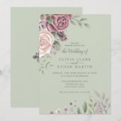 Sage Rustic Stof Roze Waterverf Boho Bloemen Uitno Kaart (Voorkant / Achterkant)