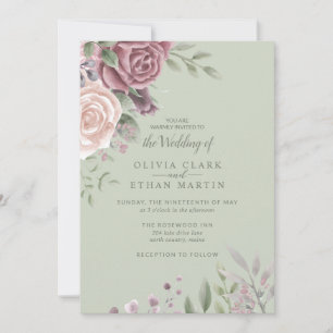 Sage Rustic Stof Roze Waterverf Boho Bloemen Uitno Kaart