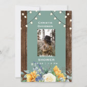 Sage Rustic Sunflower Foto Vrijgezellenfeest Kaart (Voorkant)