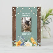 Sage Rustic Sunflower Foto Vrijgezellenfeest Kaart (Staand voorkant)