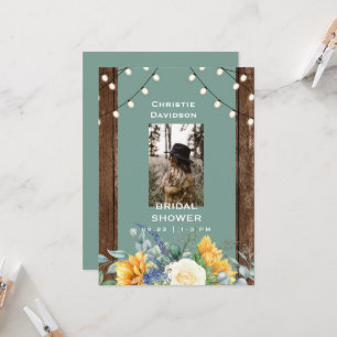 Sage Rustic Sunflower Foto Vrijgezellenfeest Kaart