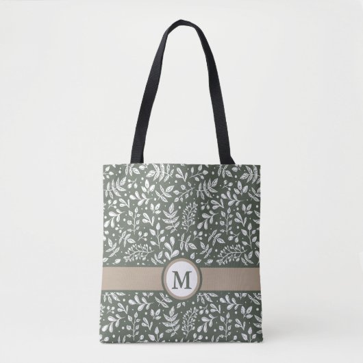 Sage Rustic Winter Botanical met Monogram Tote Bag (Voorkant)