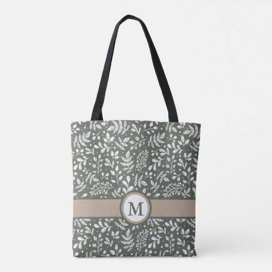 Sage Rustic Winter Botanical met Monogram Tote Bag (Achterkant)
