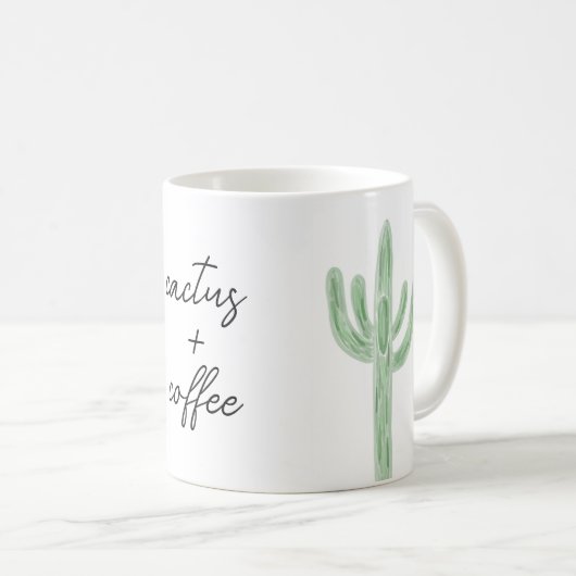 Sage Saguaro Cactus Plus Koffie Waterverf Mok (Voorkant rechts)