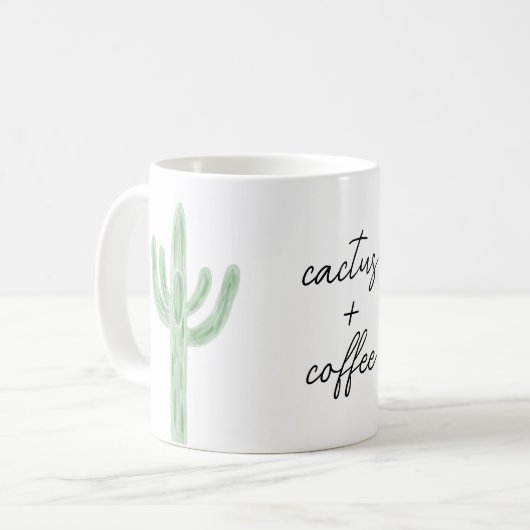Sage Saguaro Cactus Plus Koffie Waterverf Mok (Voorkant links)
