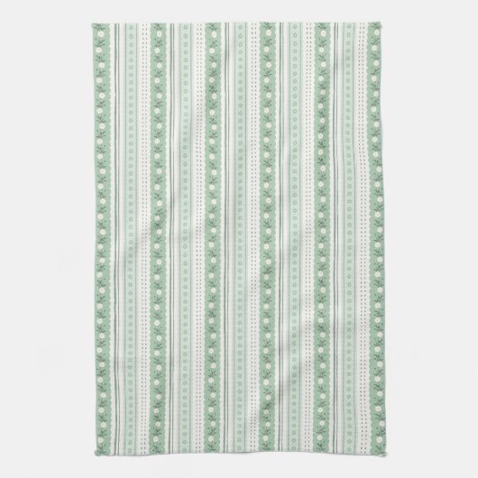 Sage Scallop Floral Stripe Coquette Theedoek (Verticaal)