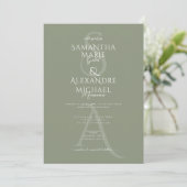 Sage Script Goddelijke Hedendaagse Monogram Bruilo Kaart (Staand voorkant)
