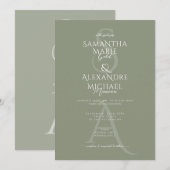 Sage Script Goddelijke Hedendaagse Monogram Bruilo Kaart (Voorkant / Achterkant)