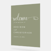 Sage Script Modern Minimal Wedding Welkom Acryl Bord (Hoek)