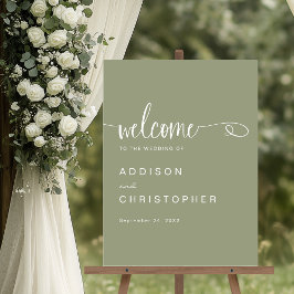 Sage Script Modern Minimal Wedding Welkom Acryl Bord