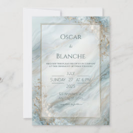 Sage Seafoam Gold Foil Marble Wedding Kaart