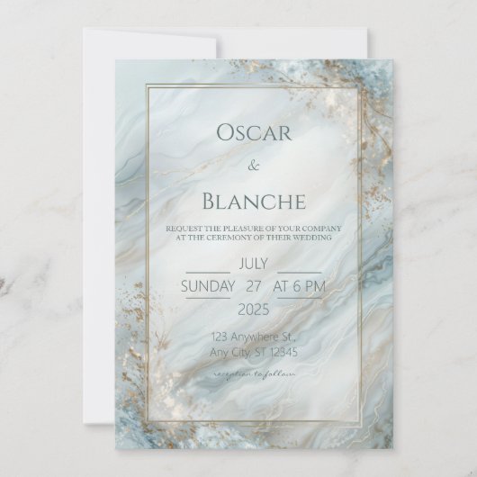 Sage Seafoam Gold Foil Marble Wedding Kaart (Voorkant)