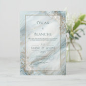 Sage Seafoam Gold Foil Marble Wedding Kaart (Staand voorkant)
