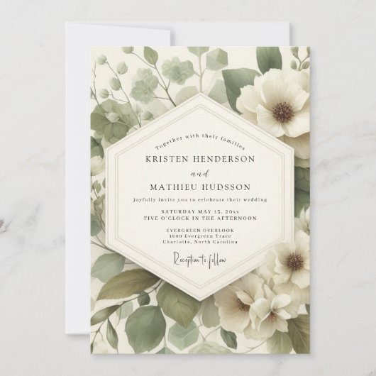 Sage Serene Anemone Wedding Kaart (Voorkant)