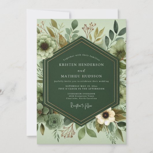 Sage Serene Foliage Wedding Kaart (Voorkant)