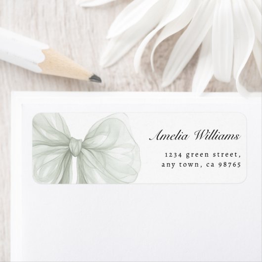 Sage Sheer Bow Minimaal Retourlabel Etiket (Insitu)