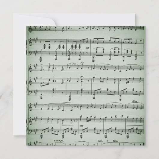 Sage Sheet Music Weddenschap Theme Uitnodiging (Achterkant)