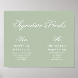 Sage Signature Drinken Green Wedding Sign Poster