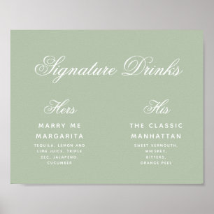 Sage Signature Drinken Green Wedding Sign Poster