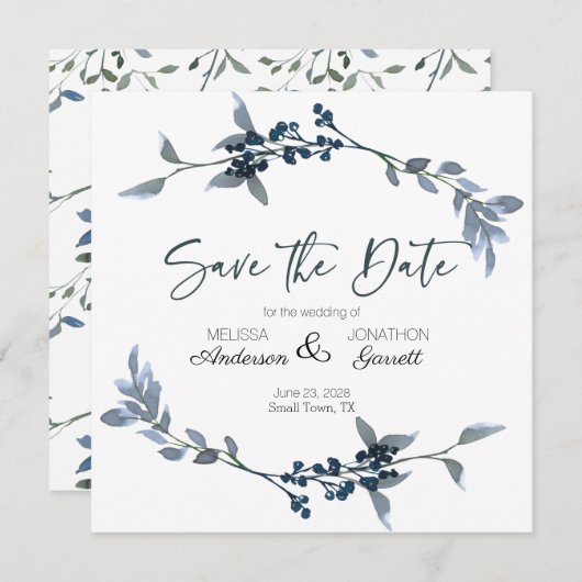Sage Silver Green Elegant Floral Save the Date (Voorkant / Achterkant)