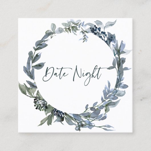 Sage Silver Green Floral Date Night Kaart Vierkante Visitekaartje (Voorkant)