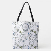 Sage Silver Green Floral Initiaal Monogram Tote Bag (Voorkant)