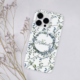 Sage Silver Green Floral Monogram Name Hoesje-Mate Case-Mate iPhone Case