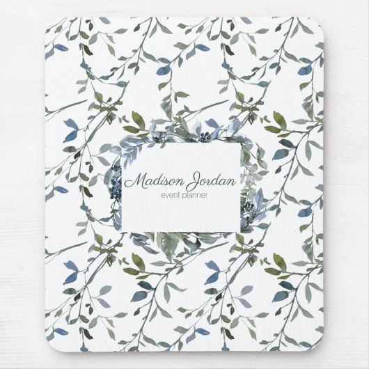 Sage Silver Green Floral Muismat (Voorkant)