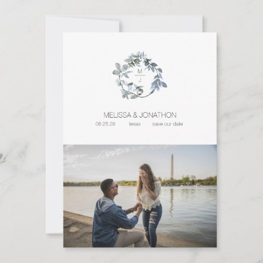 Sage Silver Green Floral voegt Afbeelding sparen d Save The Date (Voorkant)