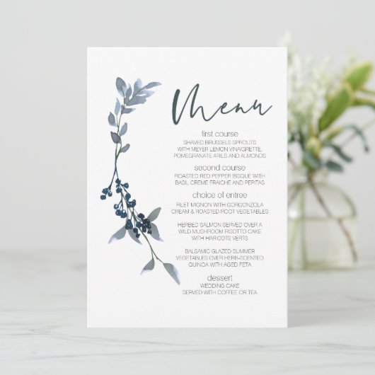 Sage Silver Green Floral Wedding Menu (Staand voorkant)