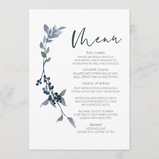 Sage Silver Green Floral Wedding Menu (Voorkant)