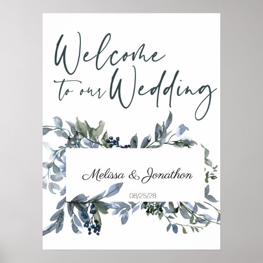 Sage Silver Green Floral Wedding Poster (Voorkant)