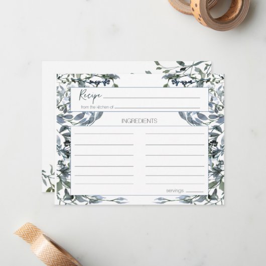 Sage Silver Green Floral Wedding Recipcard Notitiekaartje (Voorkant / Achterkant in situ)