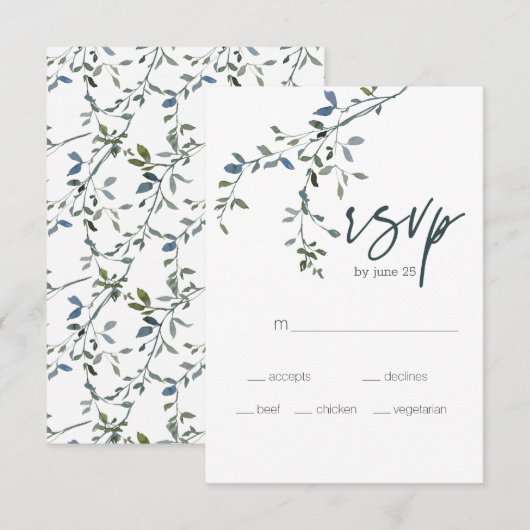 Sage Silver Green Floral Wedding RSVP Kaart (Voorkant / Achterkant)