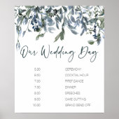 Sage Silver Green Floral Wedding Schedule Poster (Voorkant)