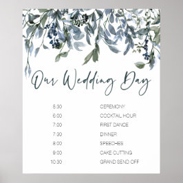 Sage Silver Green Floral Wedding Schedule Poster