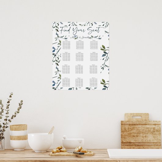 Sage Silver Green Floral Wedding Seating Chart Poster (Keuken)