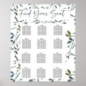 Sage Silver Green Floral Wedding Seating Chart Poster (Voorkant)
