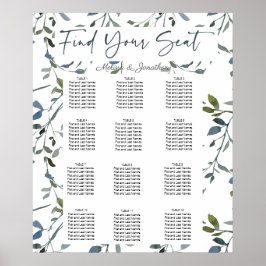 Sage Silver Green Floral Wedding Seating Chart Poster