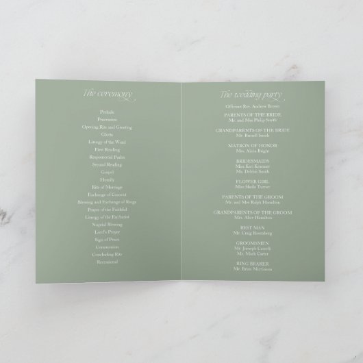 Sage Simple Calligraphy Huwelijksprogramma met Vou Programma (Binnen)