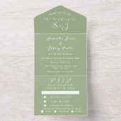 Sage Simple Elegant Script Green Wedding All In One Uitnodiging (Binnen)