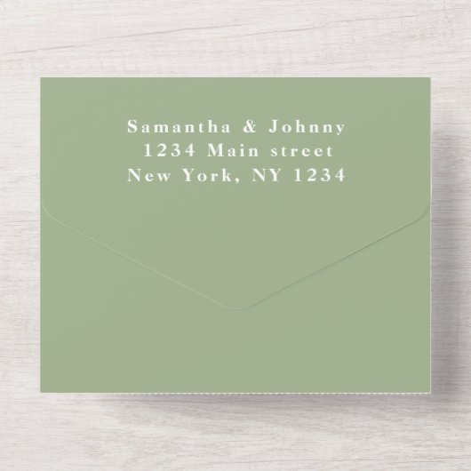 Sage Simple Elegant Script Green Wedding All In One Uitnodiging (Achterkant)