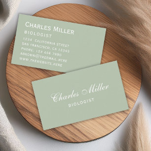 Sage Simple Green White Elegant Script Visitekaartje